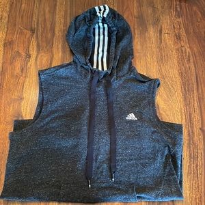 Adidas Large Sleeveless Hooded Vest, Heathered Black/Gray